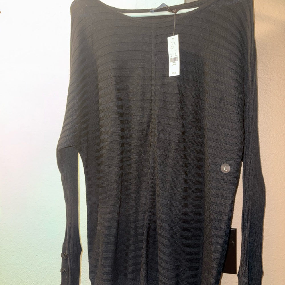 New York & Company Black Striped Blouse